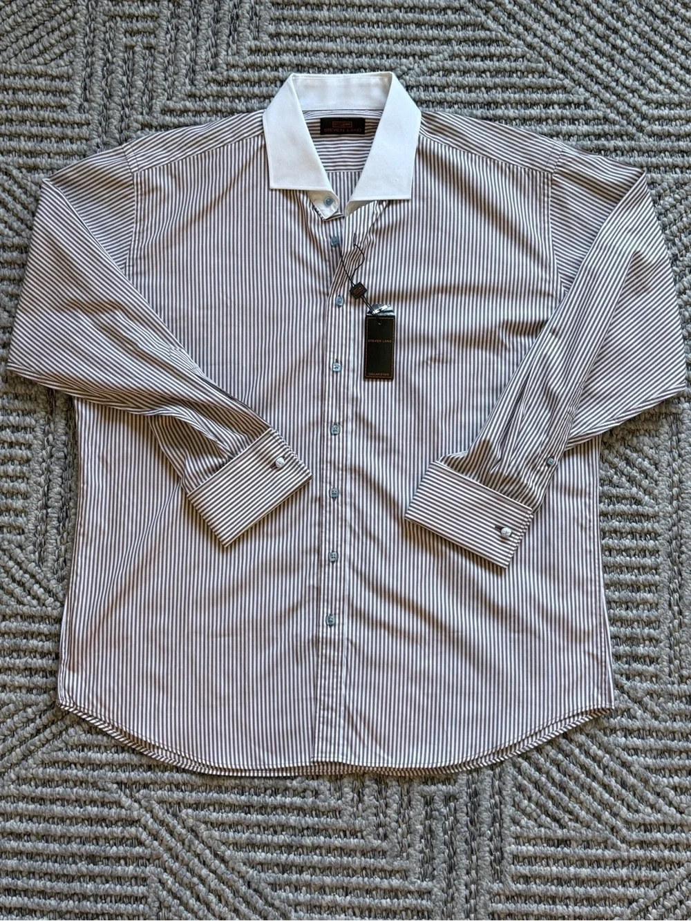 Men's Striped Dress Shirt with White Contrast Collar